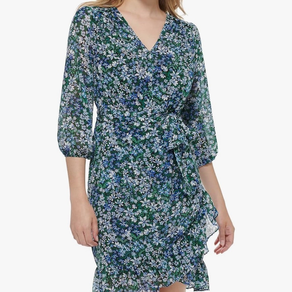 Karl Lagerfeld Blue Floral Long Sleeve Dress